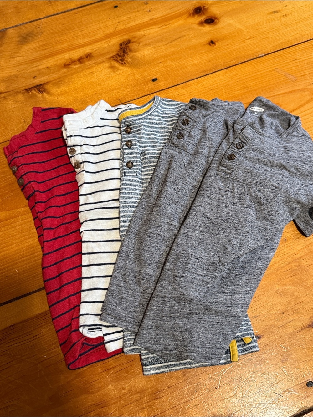 Old Navy Boys Striped & Solid Henley Tops - Red, White, Blue, Gray